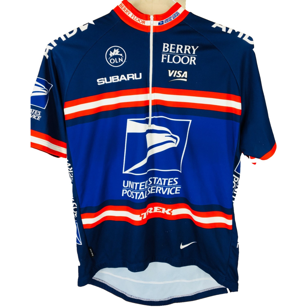 Nike USPS Trek Team Cycling Jersey Mens XL 1/4 Zip Blue Made In Italy